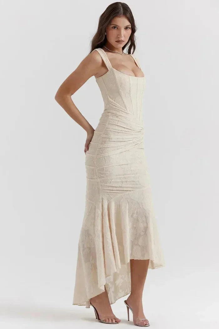 Vestido midi mujer sin mangas con encaje