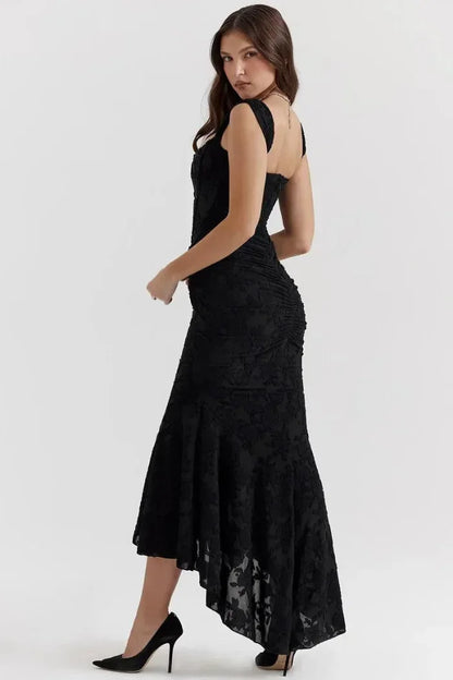 Vestido midi mujer sin mangas con encaje