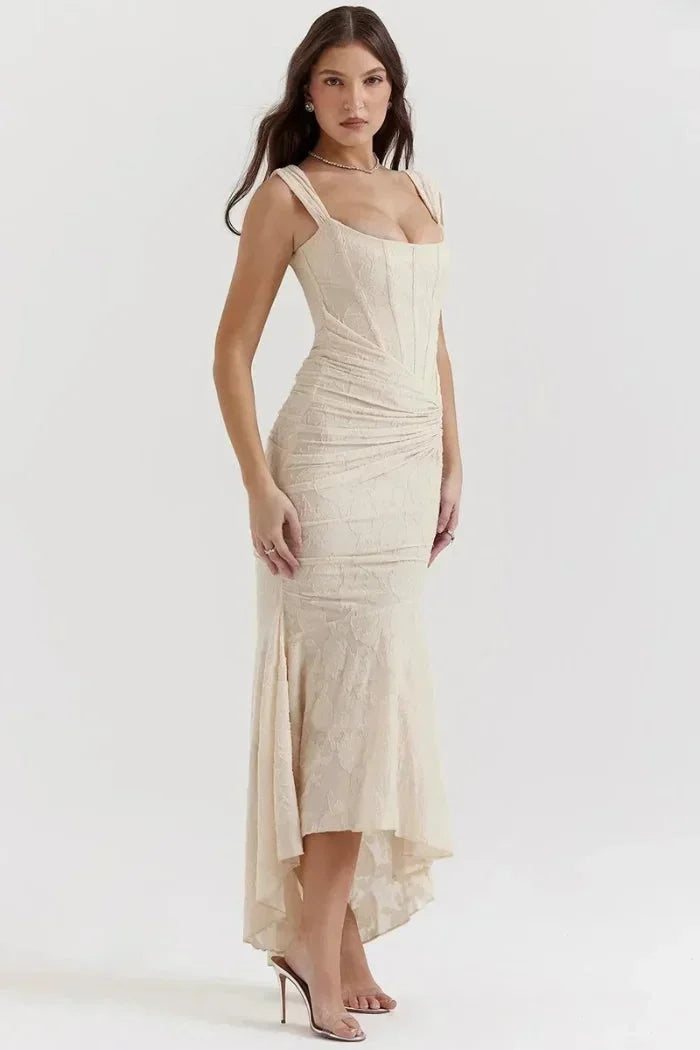 Vestido midi mujer sin mangas con encaje