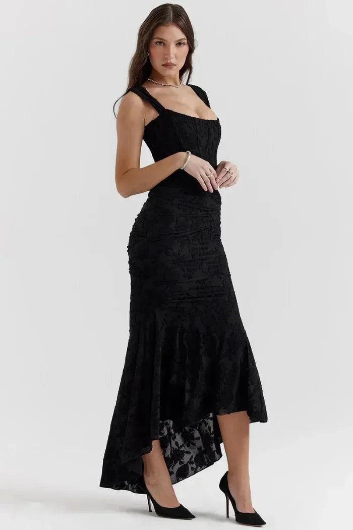 Vestido midi mujer sin mangas con encaje