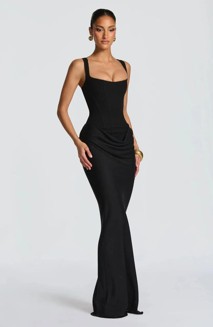 Vestido largo ajustado con espalda descubierta para mujer