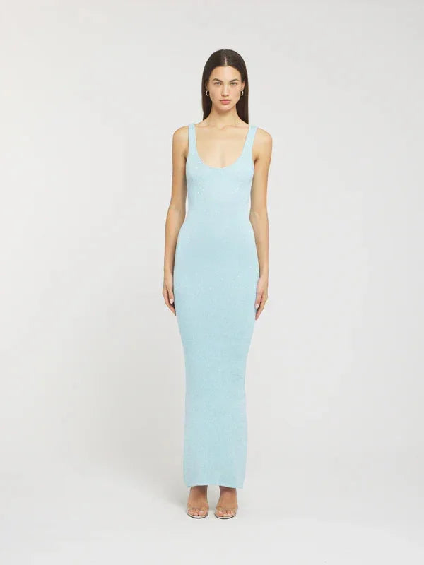 Vestido largo mujer brillante ajustado sin mangas para fiesta