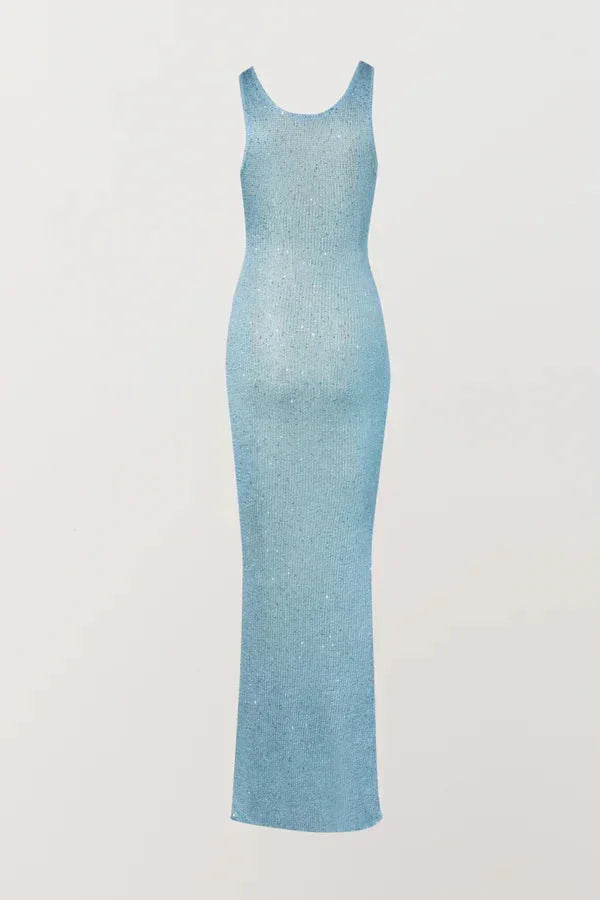 Vestido largo mujer brillante ajustado sin mangas para fiesta