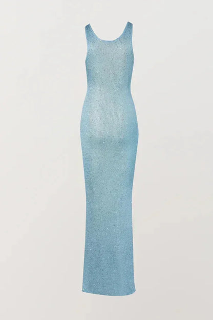 Vestido largo mujer brillante ajustado sin mangas para fiesta