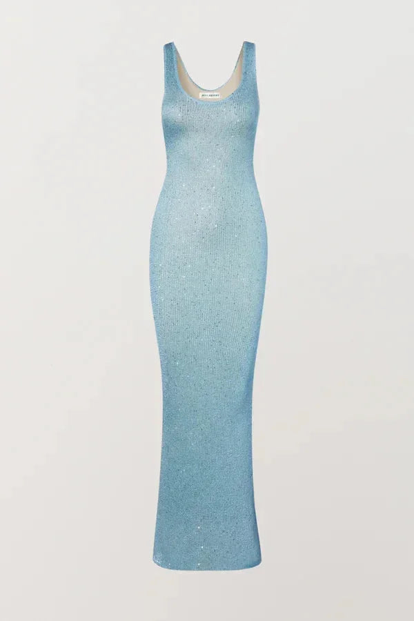 Vestido largo mujer brillante ajustado sin mangas para fiesta