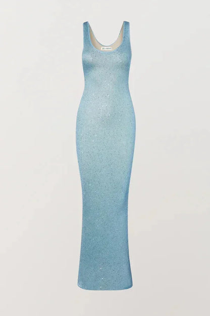 Vestido largo mujer brillante ajustado sin mangas para fiesta