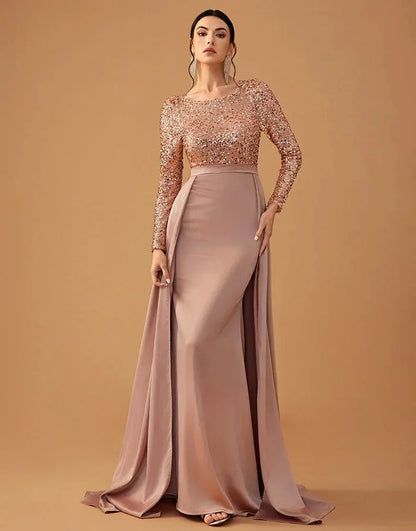Vestido de noche largo con lentejuelas y falda fluida