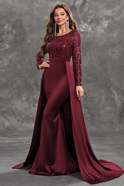 Vestido de noche largo con lentejuelas y falda fluida