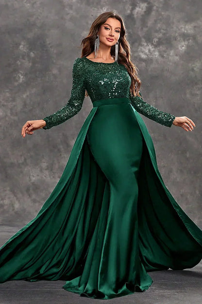 Vestido de noche largo con lentejuelas y falda fluida