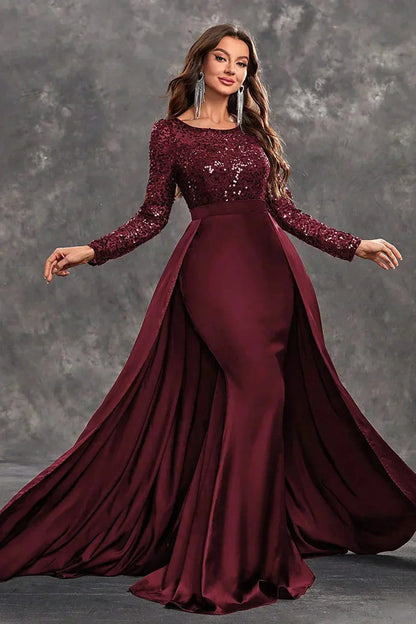 Vestido de noche largo con lentejuelas y falda fluida
