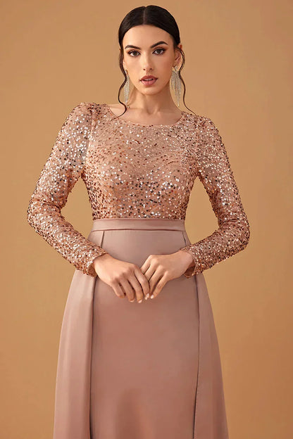 Vestido de noche largo con lentejuelas y falda fluida