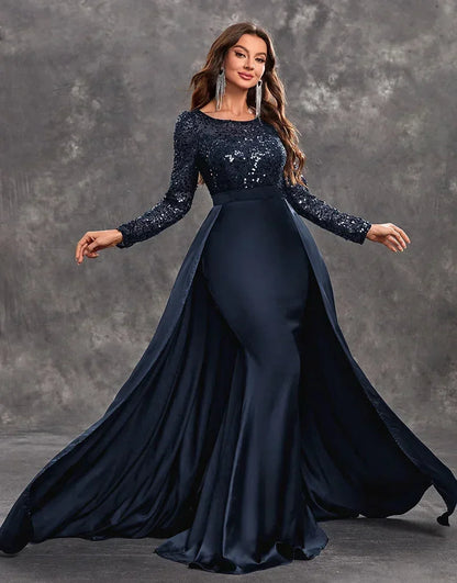 Vestido de noche largo con lentejuelas y falda fluida