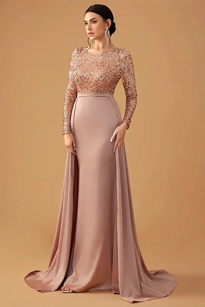 Vestido de noche largo con lentejuelas y falda fluida