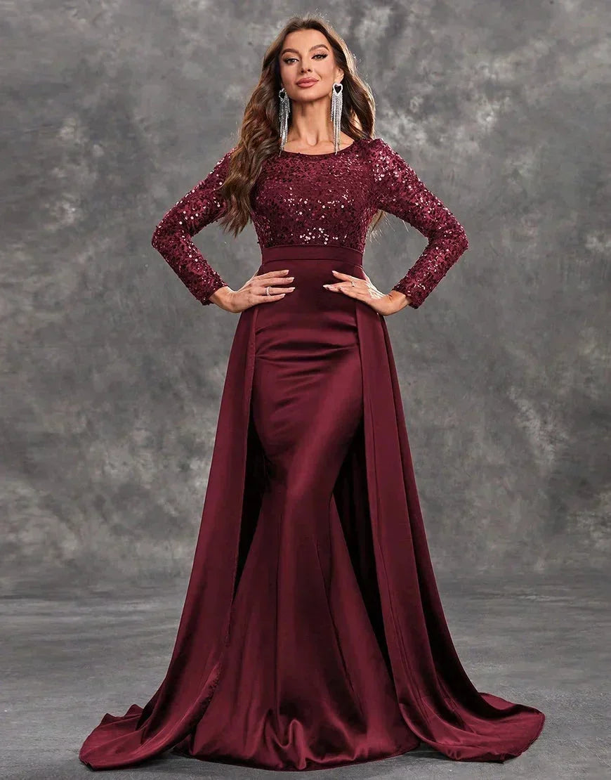 Vestido de noche largo con lentejuelas y falda fluida
