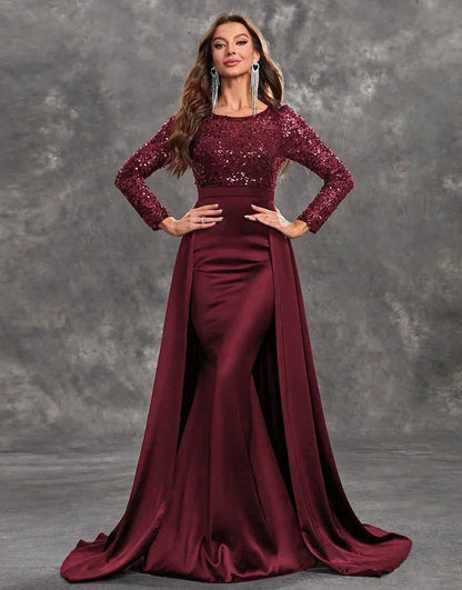 Vestido de noche largo con lentejuelas y falda fluida
