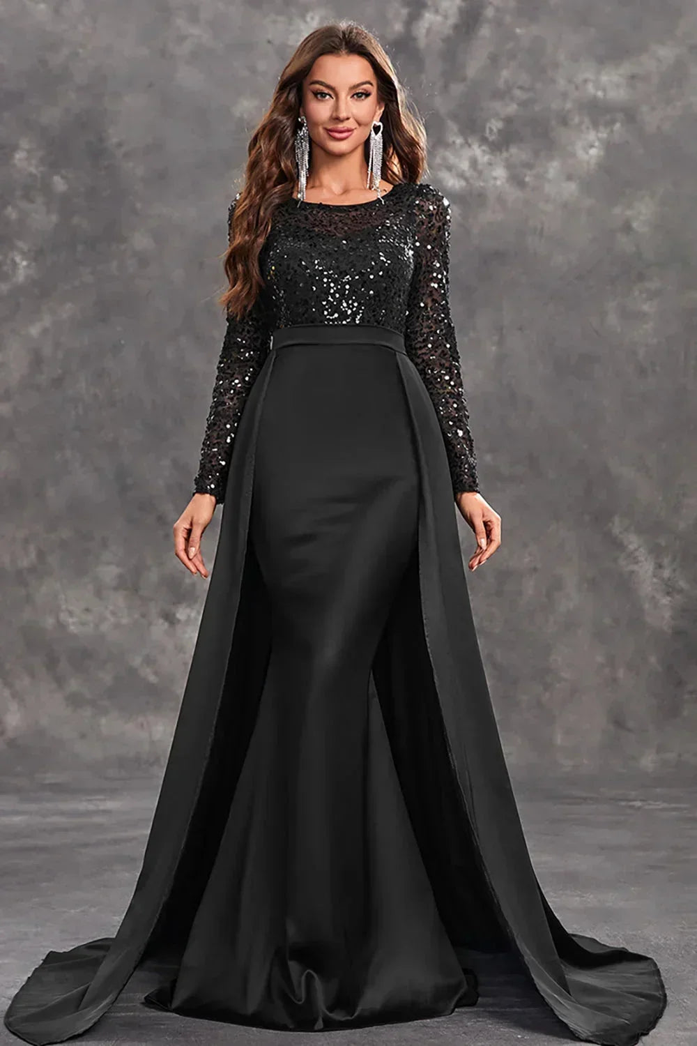 Vestido de noche largo con lentejuelas y falda fluida