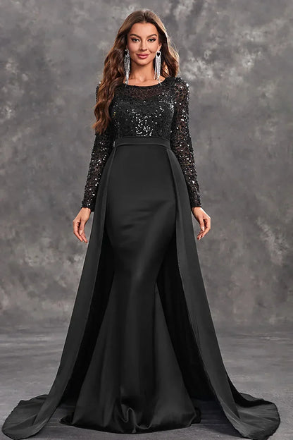Vestido de noche largo con lentejuelas y falda fluida