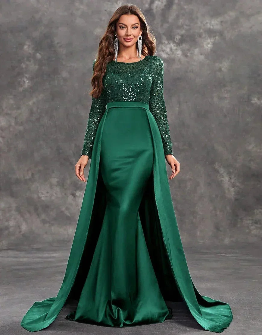 Vestido de noche largo con lentejuelas y falda fluida