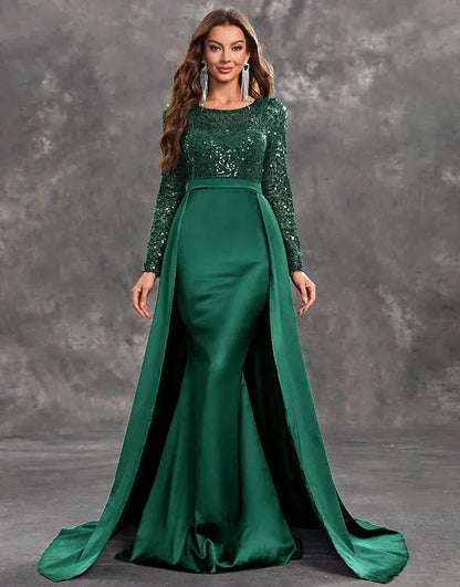 Vestido de noche largo con lentejuelas y falda fluida