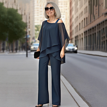 Conjunto de dos piezas para mujer: top asimétrico y pantalones anchos👚👖