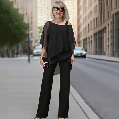 Conjunto de dos piezas para mujer: top asimétrico y pantalones anchos👚👖