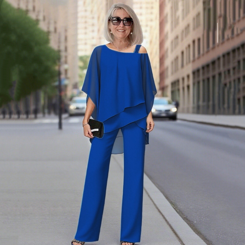 Conjunto de dos piezas para mujer: top asimétrico y pantalones anchos👚👖