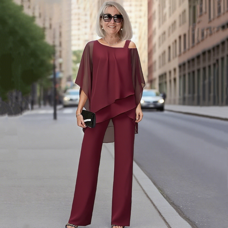 Conjunto de dos piezas para mujer: top asimétrico y pantalones anchos👚👖