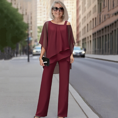 Conjunto de dos piezas para mujer: top asimétrico y pantalones anchos👚👖