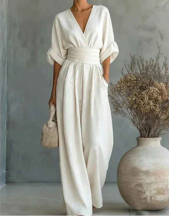 DANIELA™ | Mono elegante de escote en V y pierna ancha