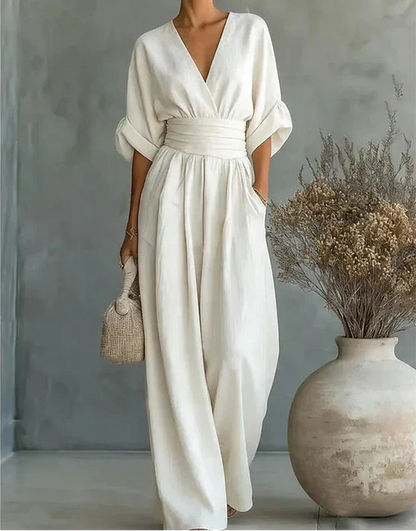DANIELA™ | Mono elegante de escote en V y pierna ancha