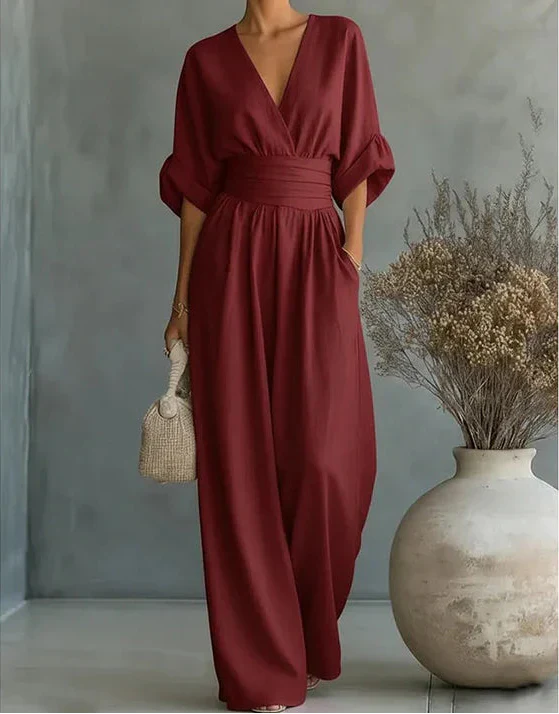 DANIELA™ | Mono elegante de escote en V y pierna ancha