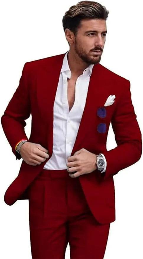 Traje de dos piezas de lino con solapas en pico para hombre