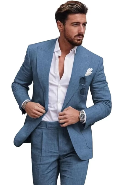 Traje de dos piezas de lino con solapas en pico para hombre
