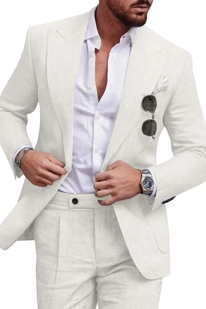 Traje de dos piezas de lino con solapas en pico para hombre