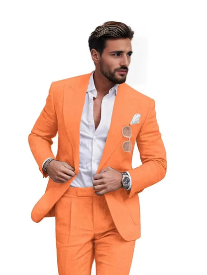 Traje de dos piezas de lino con solapas en pico para hombre