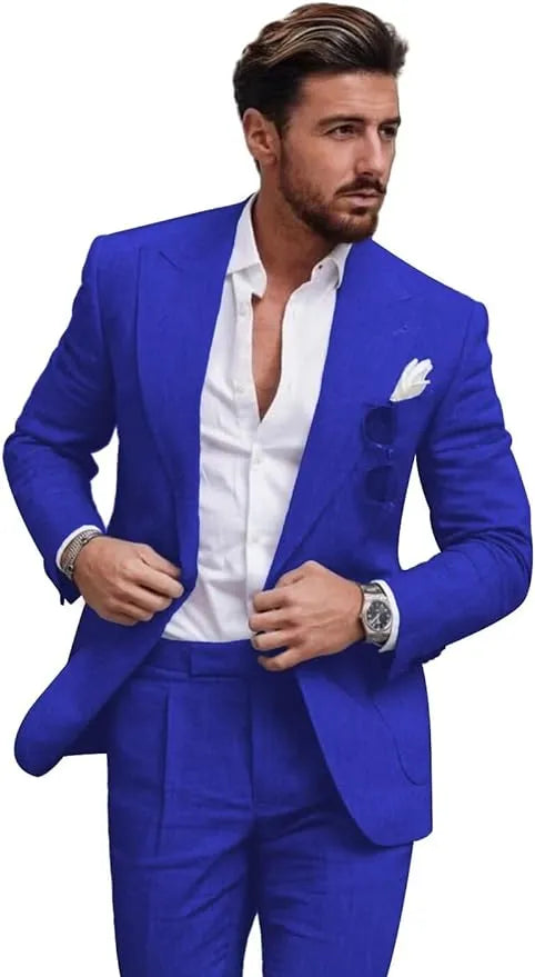 Traje de dos piezas de lino con solapas en pico para hombre